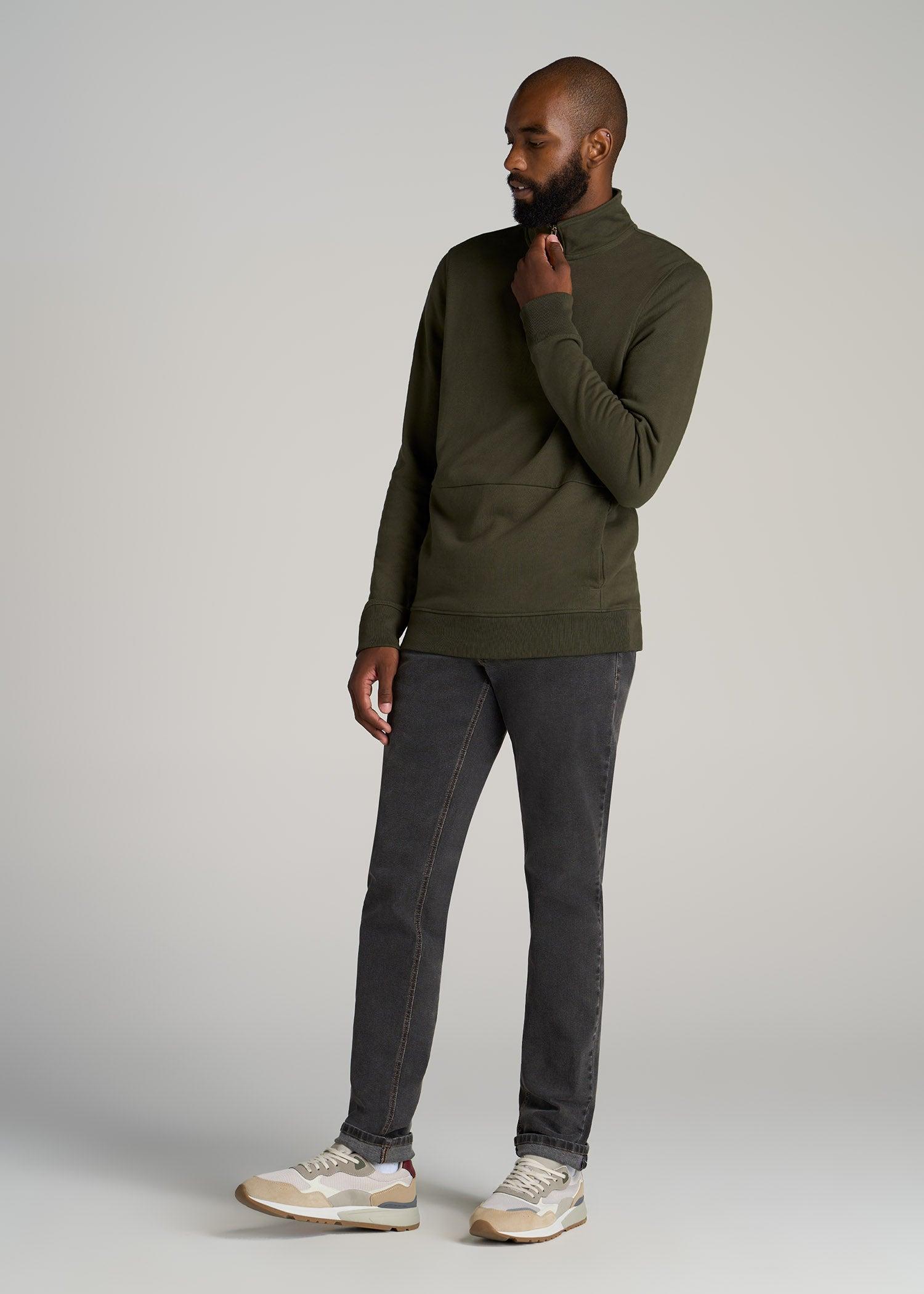 LJ&S Heavyweight Quarter-Zip Pullover for Tall Men in Vintage Thyme Green Male Product Image