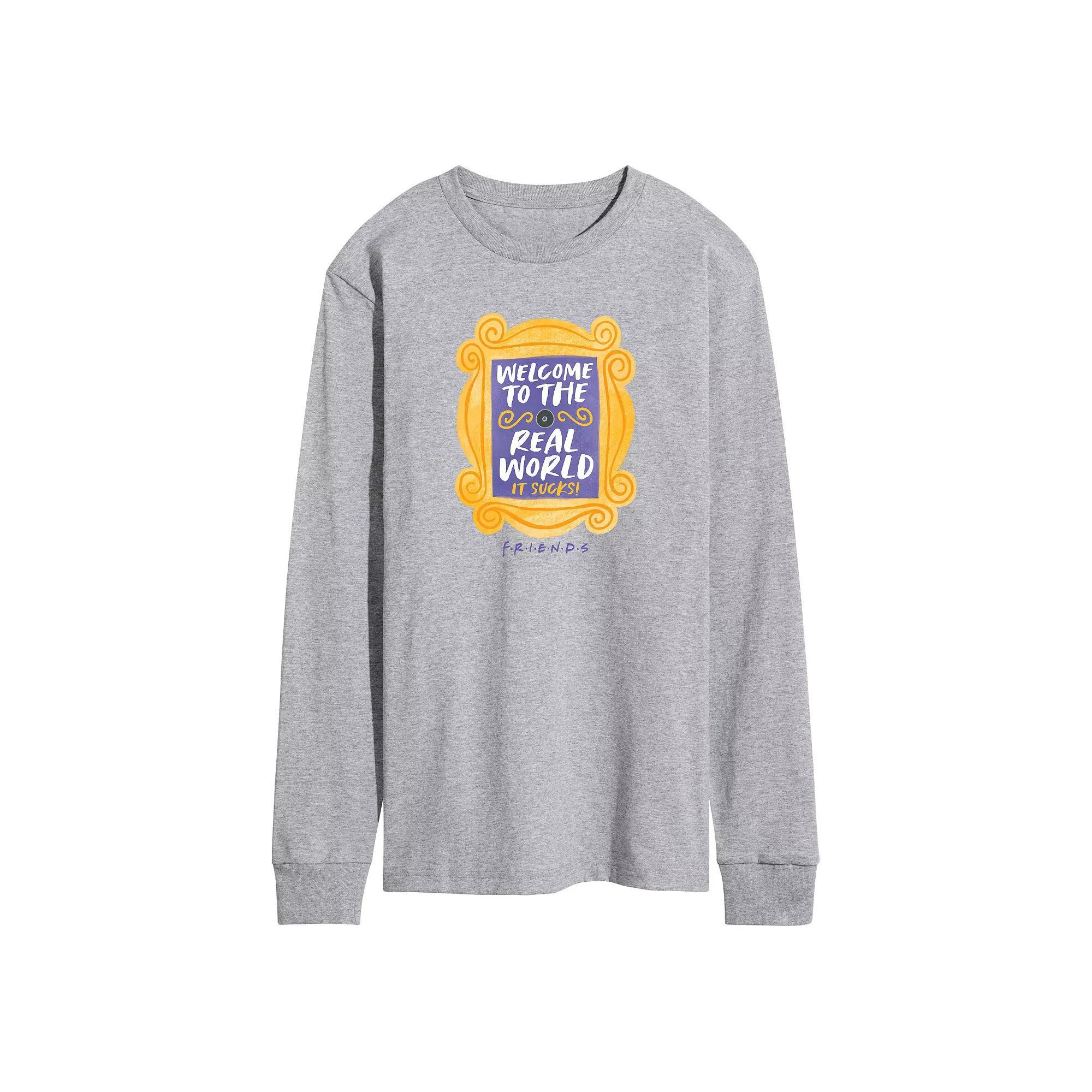 Men's Friends Welcome To The Real World Long Sleeve Graphic Tee, Size: Large, Grey Gray Product Image