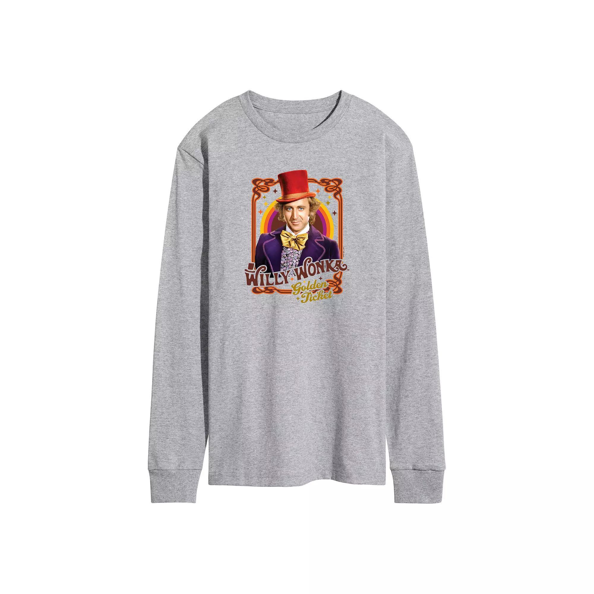 Men's Willy Wonka Frame Long Sleeve Graphic Tee, Size: Small, Grey Gray Product Image