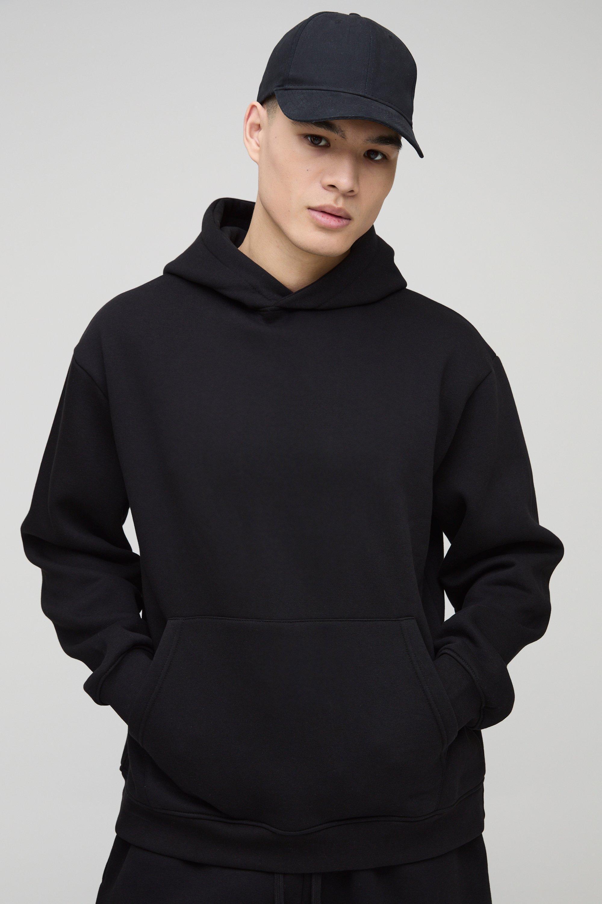 Mens 330GSM Basic Oversized Over The Head Hoodie - Black Product Image