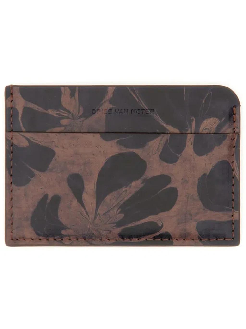 DRIES VAN NOTEN Leather Card Holder In Brown Product Image