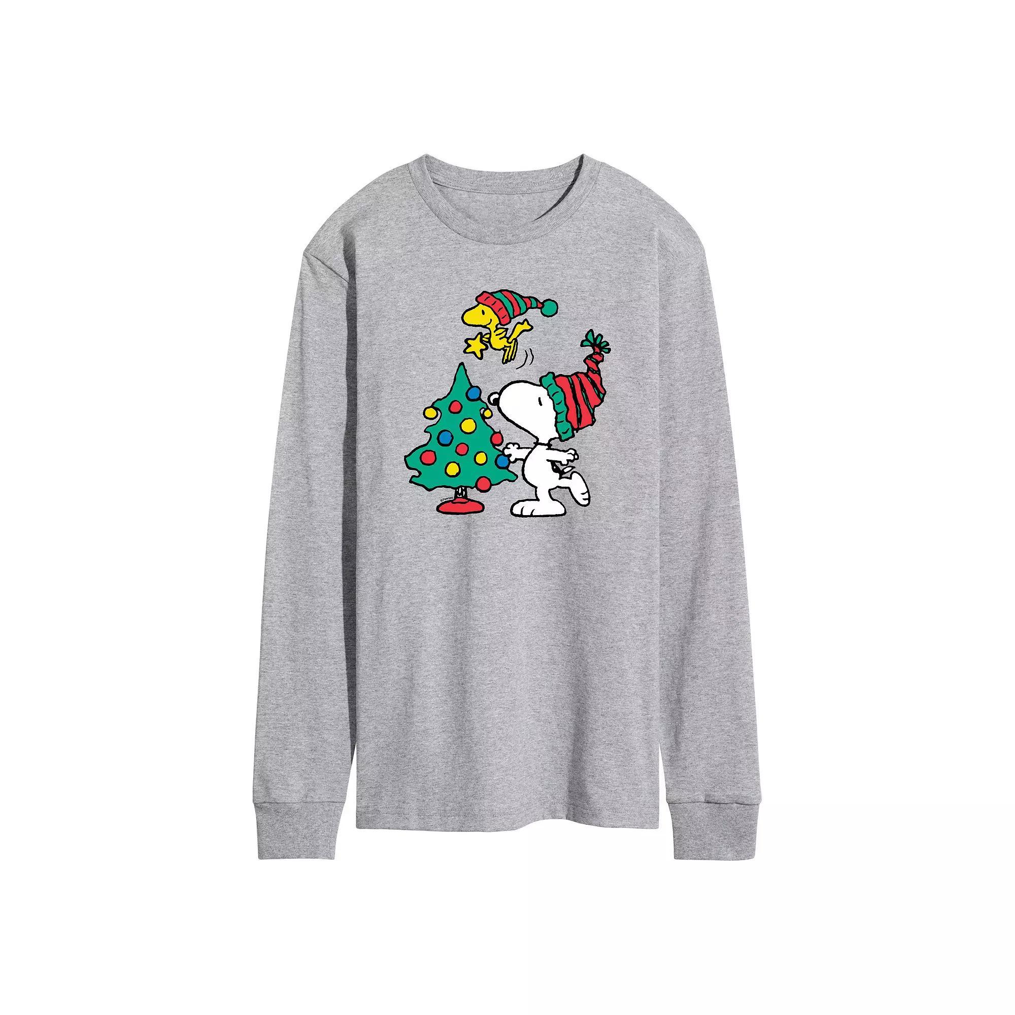 Men's Peanuts Snoopy & Woodstock Tree Long Sleeve Graphic Tee, Size: Small, Grey Gray Product Image