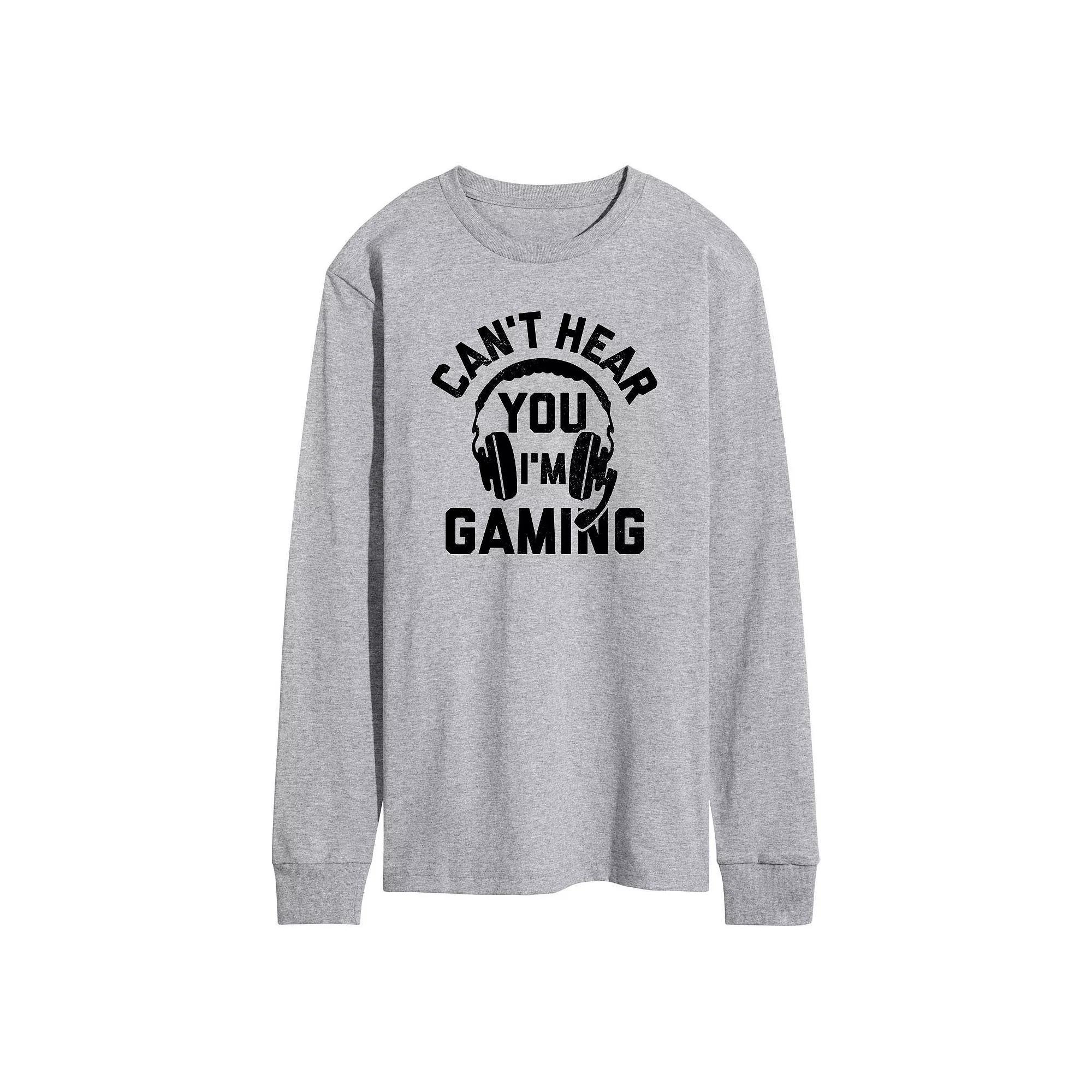 Men's Can't Hear You Gaming Long Sleeve Graphic Tee, Size: XL, Gray Product Image