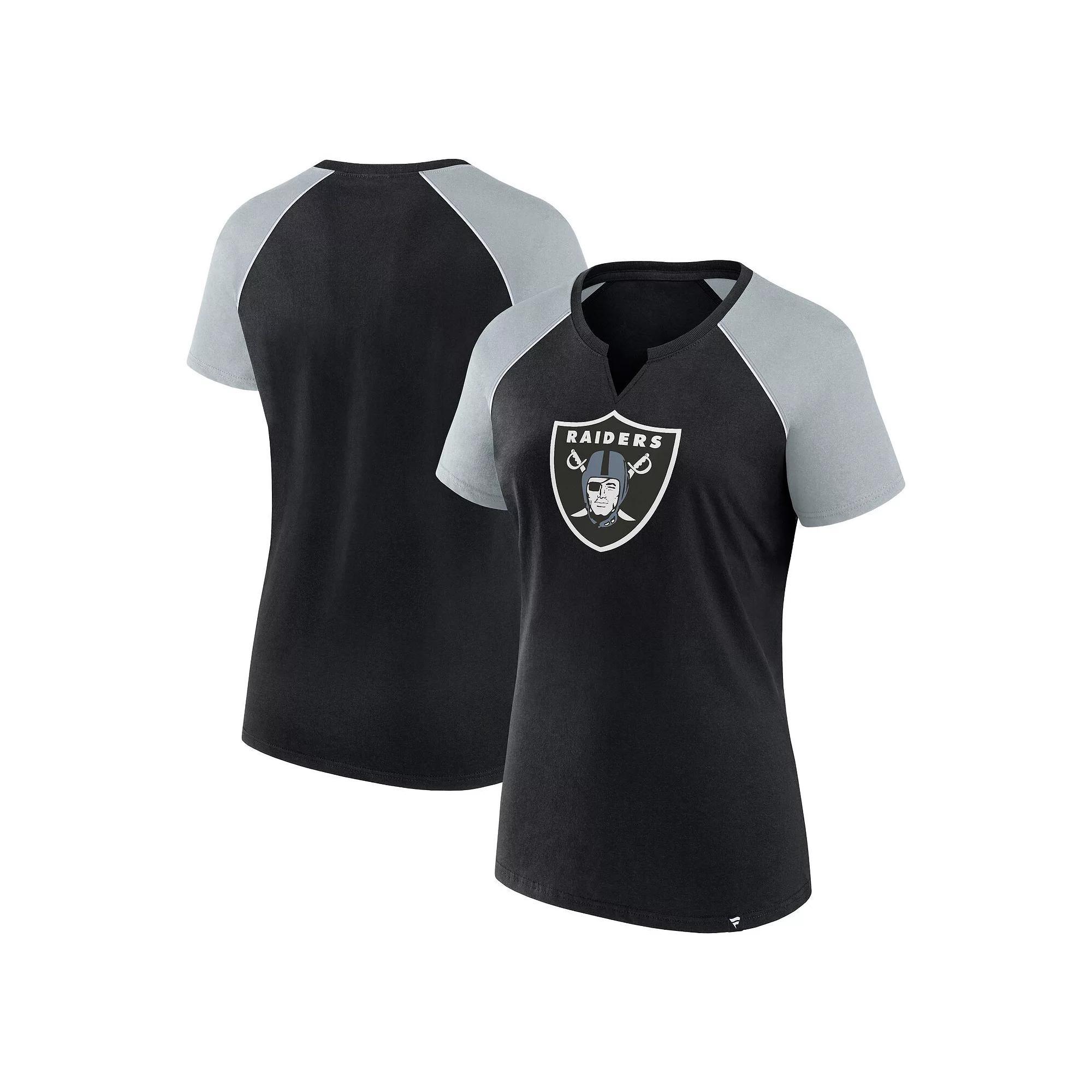 Womens Fanatics Black/Silver Las Vegas Raiders Glittered Primary Raglan T-Shirt Product Image