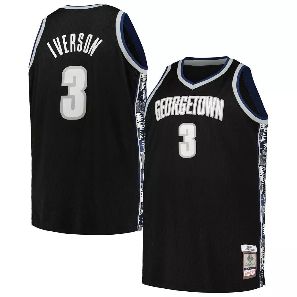 Men's Mitchell & Ness Allen Iverson Black Georgetown Hoyas Big & Tall Swingman Jersey, Size: XLT, Grg Black Product Image