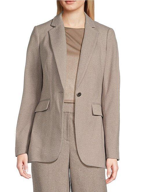 Calvin Klein Novelty Herringbone Notch Lapel Long Sleeve One-Button Jacket Product Image