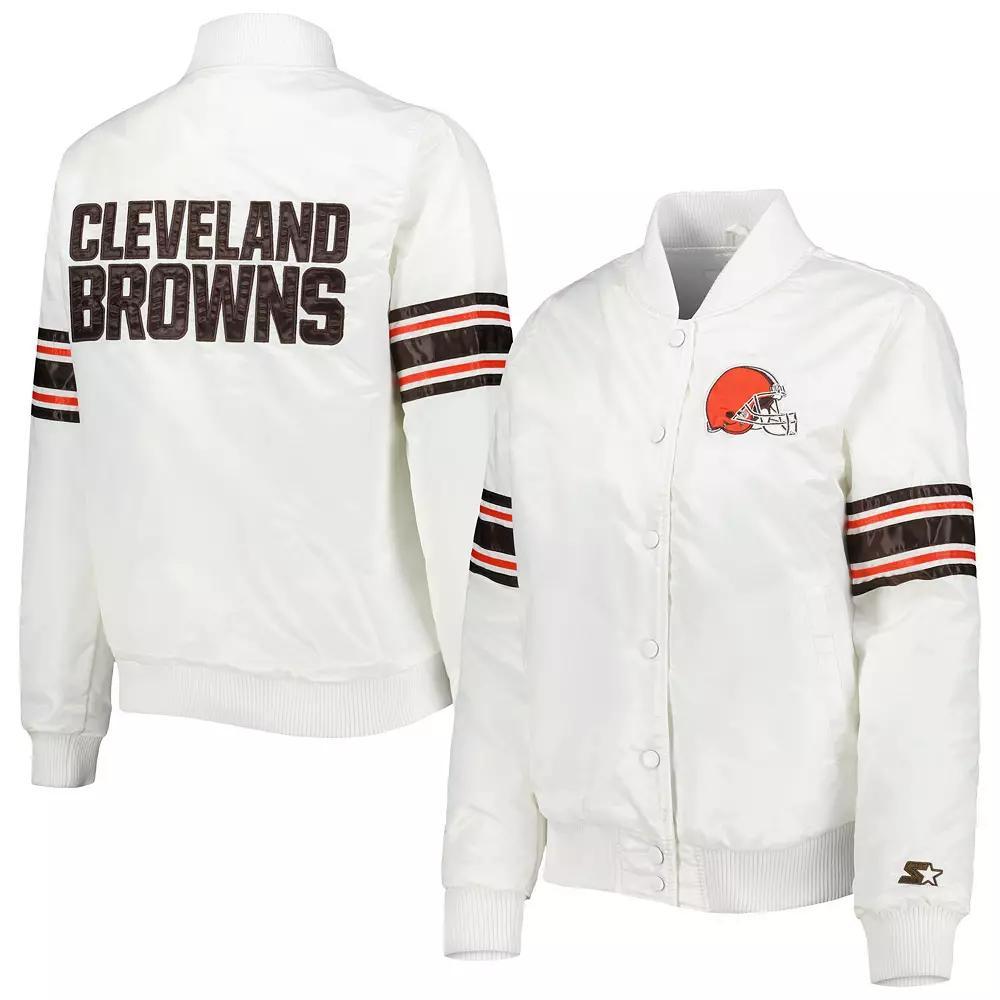 Women's Starter White Cleveland Browns Line Up Satin Full-Snap Varsity Jacket,  Product Image