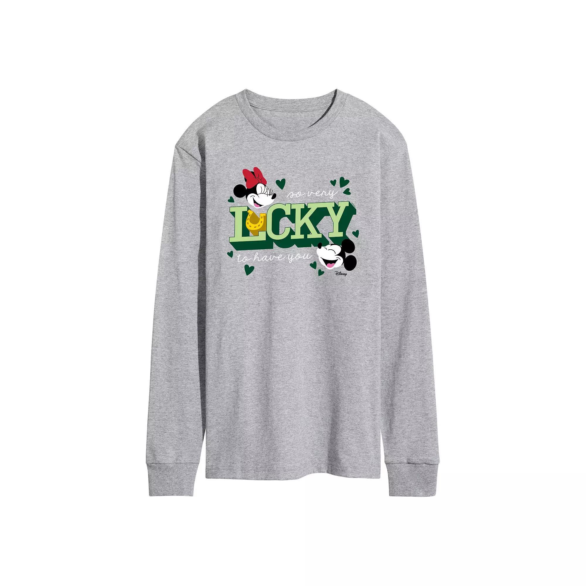 Disney's Mickey & Minnie Mouse Men's Lucky To Have You Long Sleeve Graphic Tee, Size: Small, Grey Gray Product Image