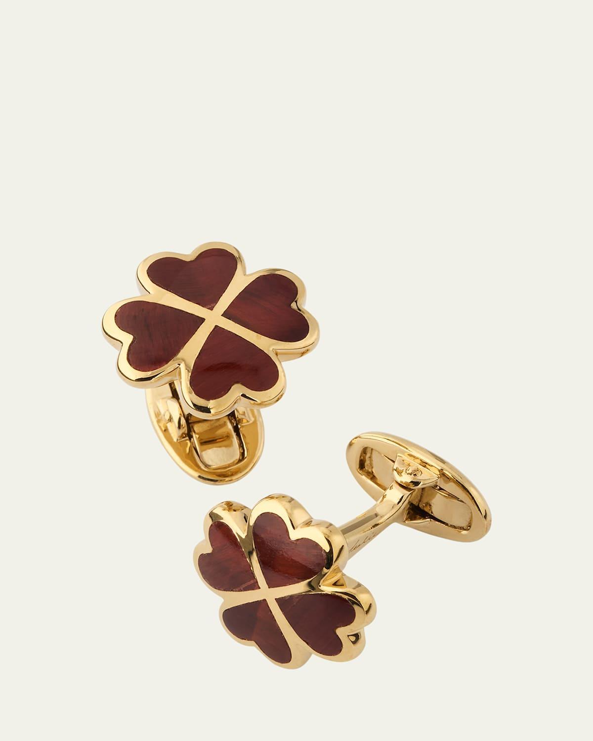 Mens 18K Gold Vermeil Red Tigers Eye Clover Cufflinks Product Image