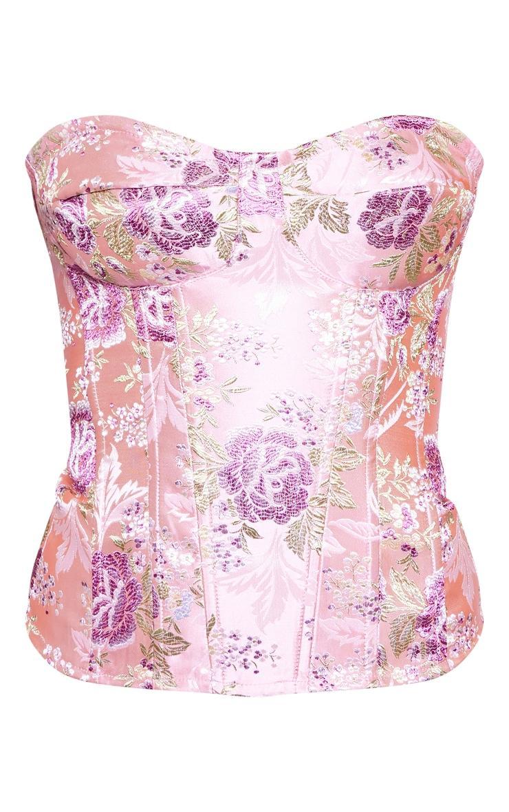 Pink Floral Jacquard Satin Corset Product Image