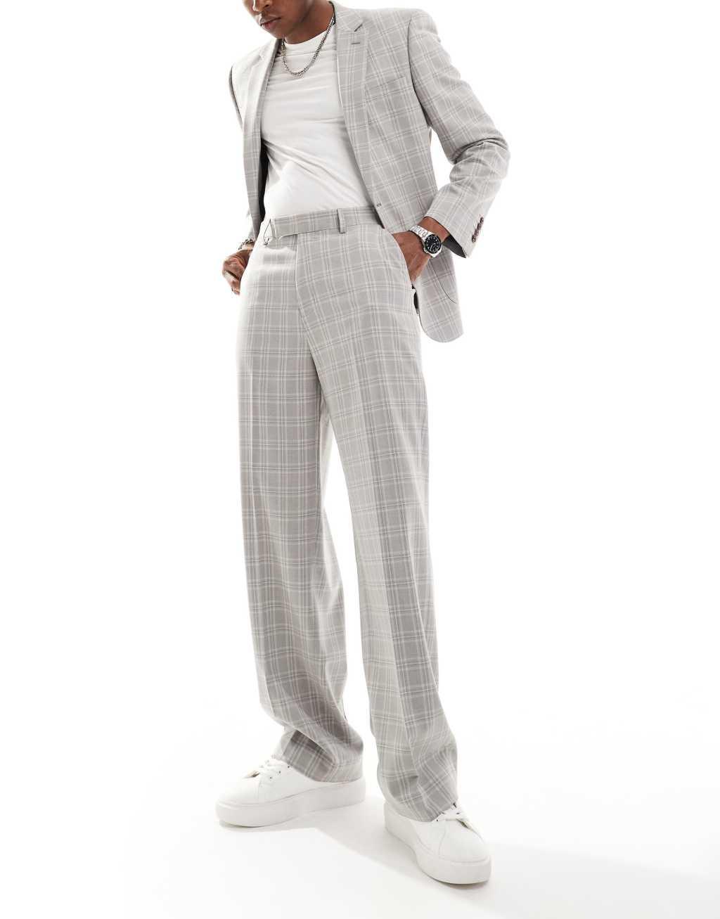 ASOS DESIGN wide tonal plaid suit pants in gray Product Image