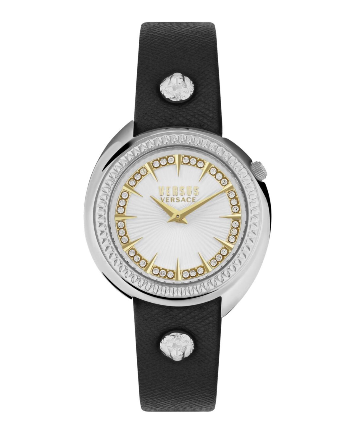 Versus By Versace Womens Tortona Crystal Two Hand Black Leather Strap Watch Product Image