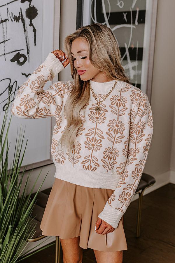 Bloom With A View Knit Sweater In Iced Mocha Product Image