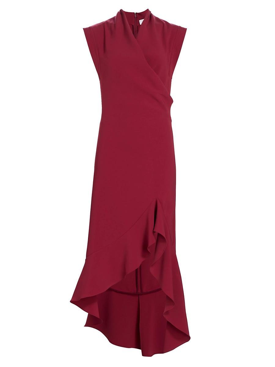 Womens Drape-Front Ruffle-Hem Hi-Lo Dress Product Image