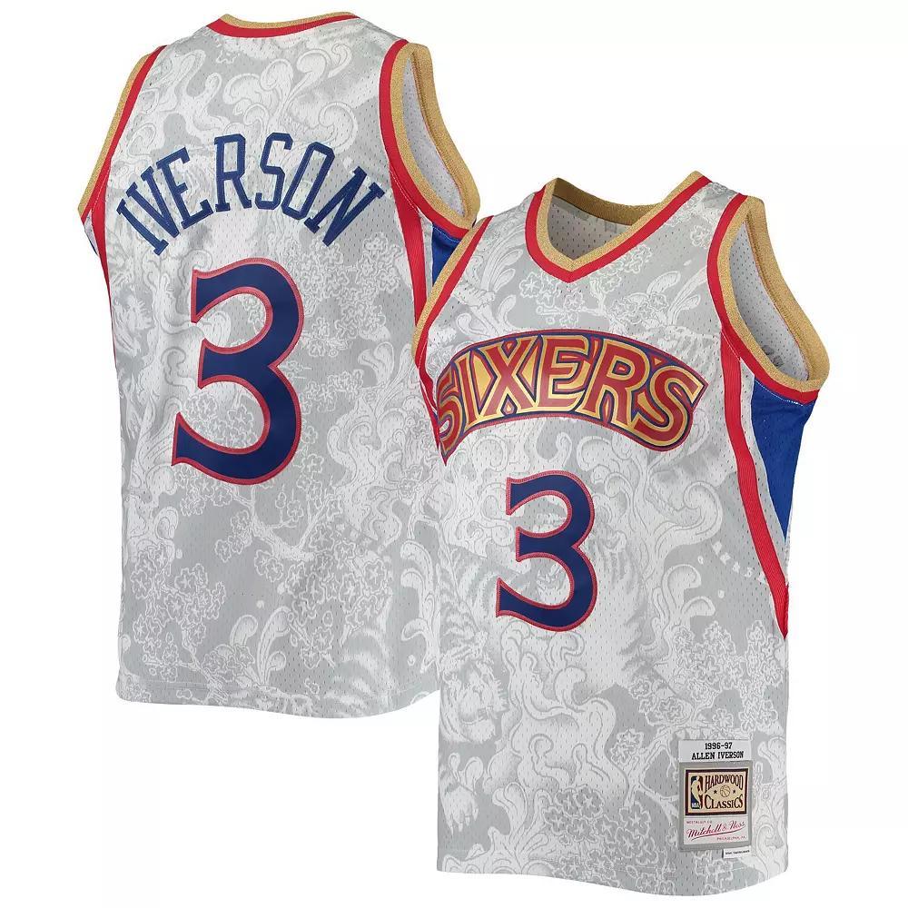 Mens Mitchell & Ness Allen Iverson White Philadelphia 76ers Hardwood Classics 1996/97 Lunar New Year Swingman Jersey Product Image