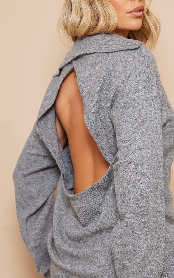 Charcoal Grey Luxe Knit Open Back Oversized Sweater Product Image