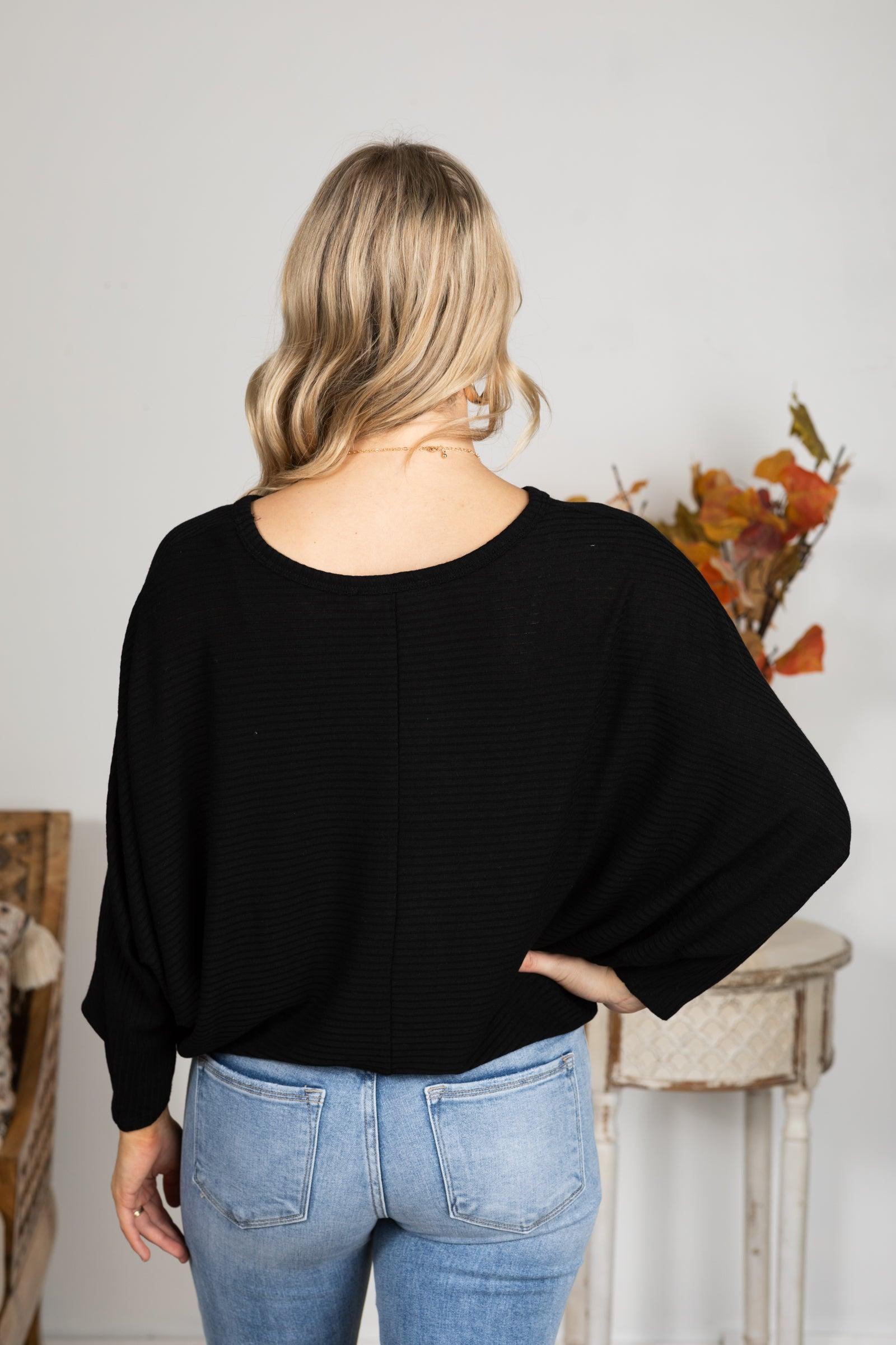 Ribbed Dolman Sleeve Lightweight Sweater Product Image