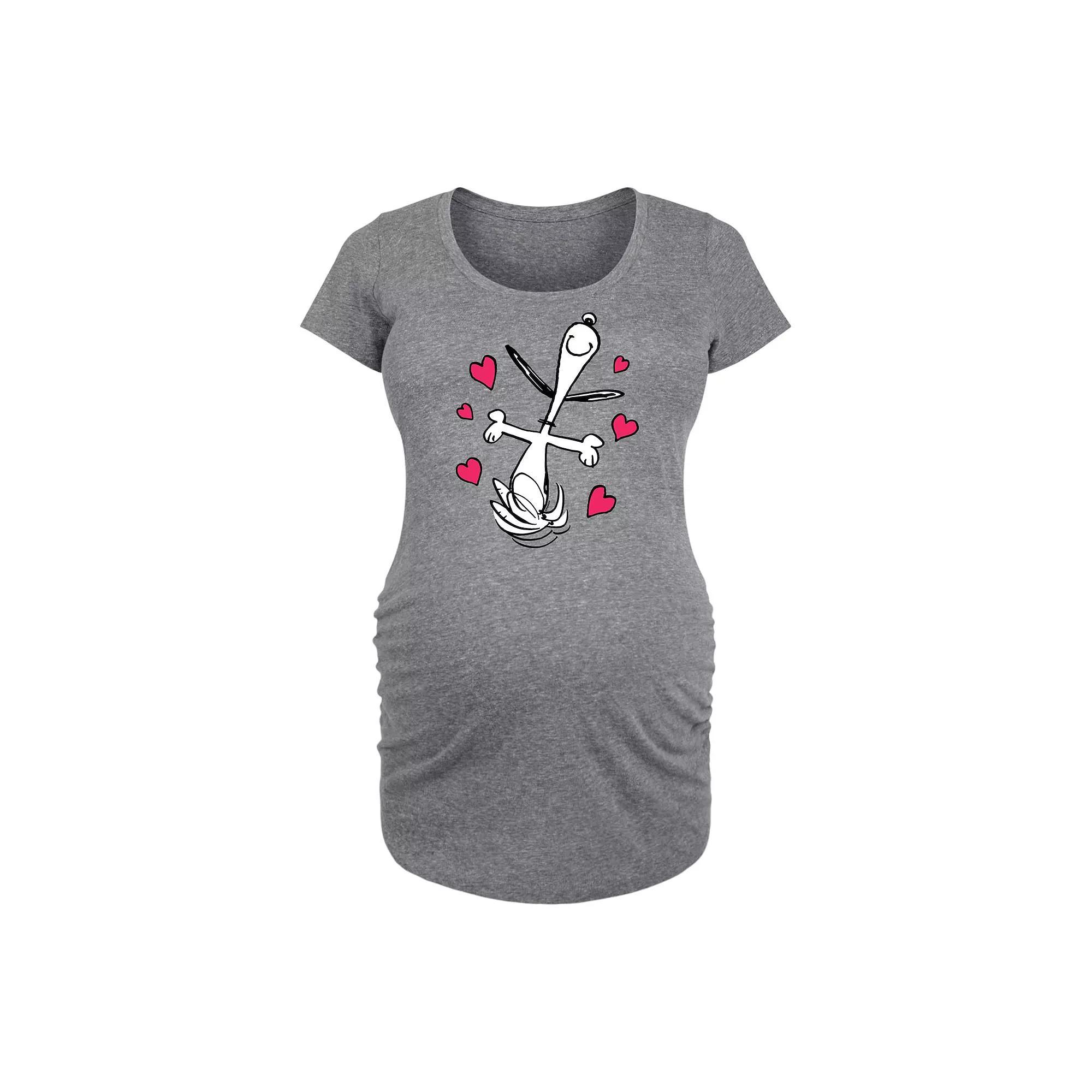 Maternity Peanuts Snoopy Dancing Hearts Graphic Tee, Women's, Size: Small-Mat, Grey Gray Product Image