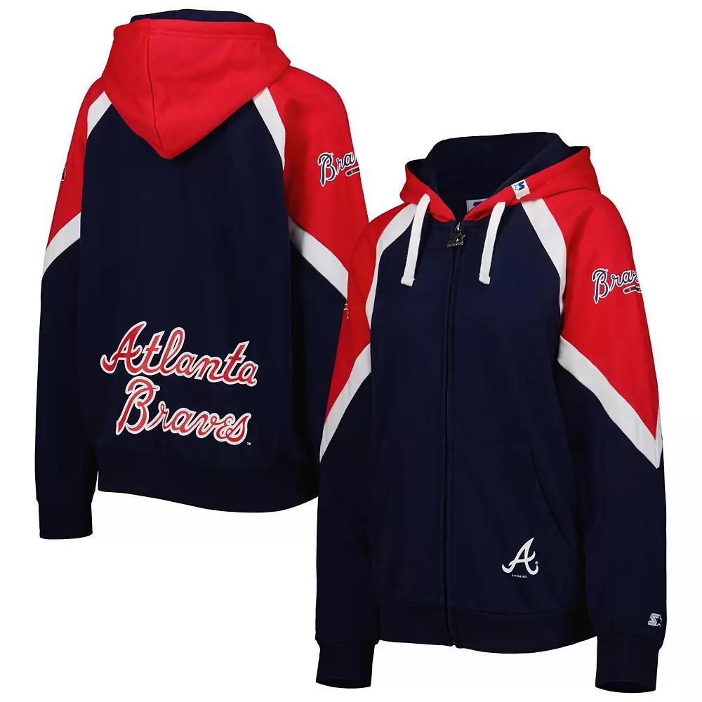 Women's Starter Navy/Red Atlanta Braves Hail Mary Full-Zip Hoodie,  Product Image