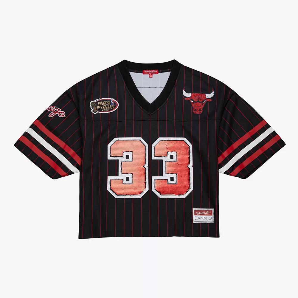 Women's Mitchell & Ness x DANNIJO Scottie Pippen Black Chicago Bulls Cropped Football Fashion Jersey, Size: Medium Product Image