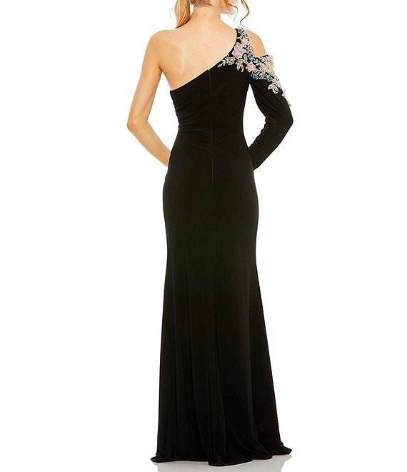 Mac Duggal Floral Beaded One Shoulder Asymmetrical Neck Gown Product Image