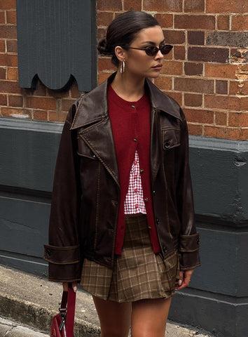 Nicolie Faux Leather Jacket Vintage Washed Brown Product Image