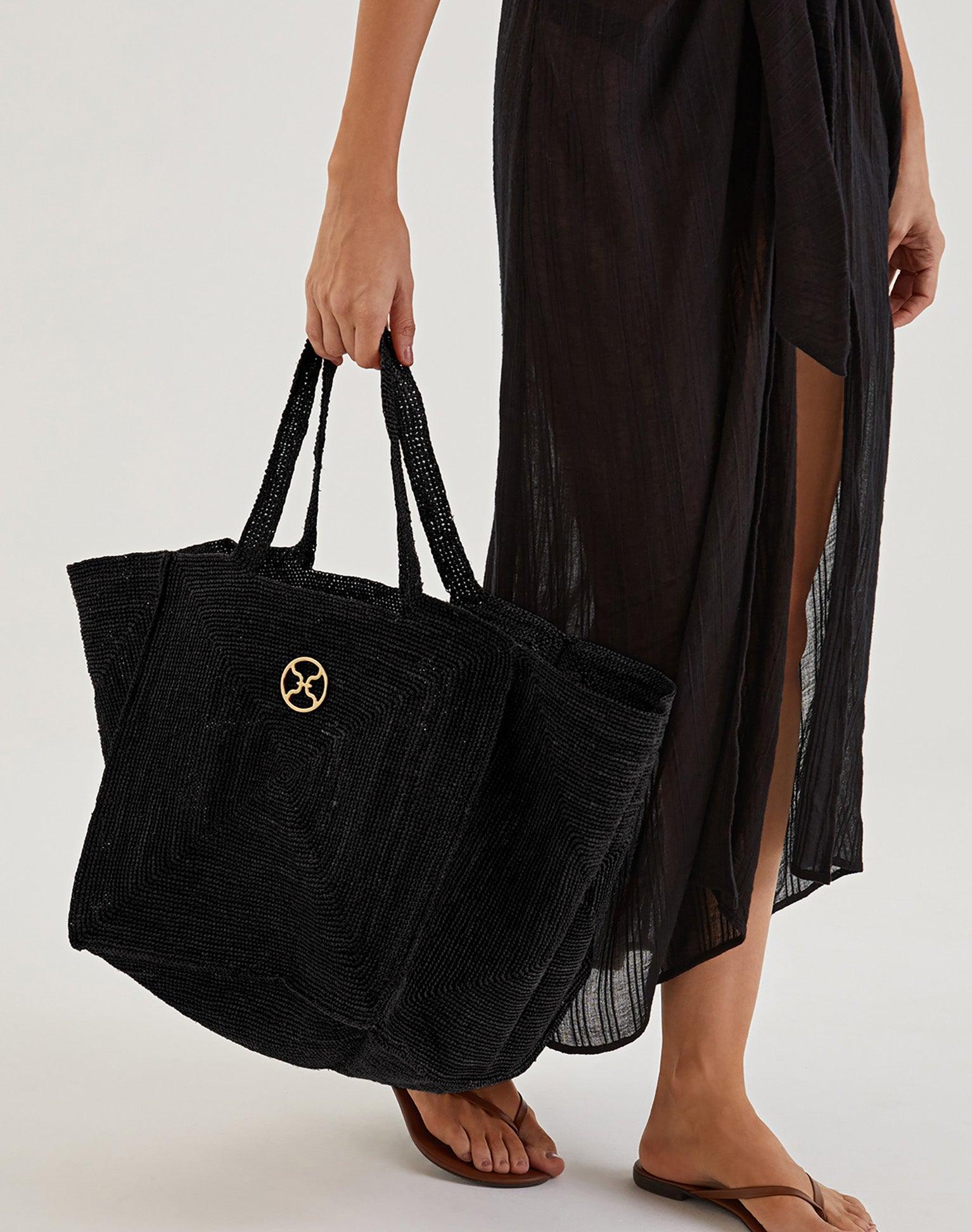 Raffia Pyramid Bag - Black Product Image