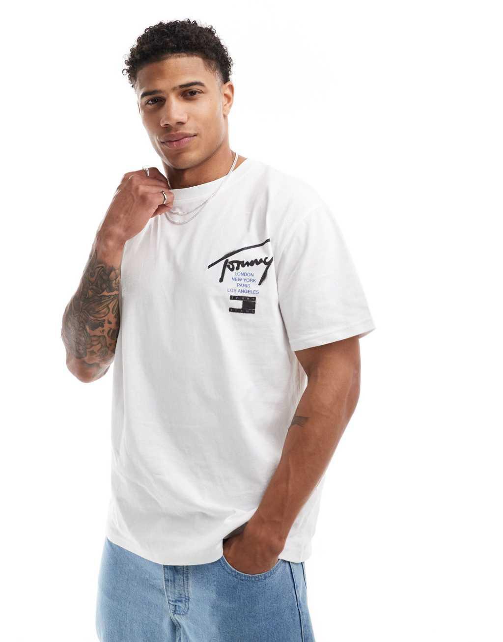 Tommy Jeans graffiti signature backprint T-shirt in white Product Image