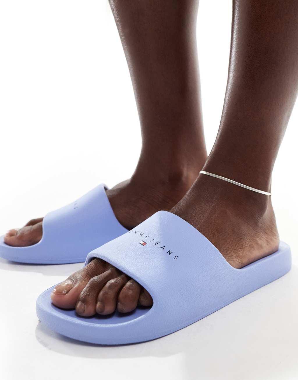 Tommy Jeans printed polyurethane slides in blue Product Image