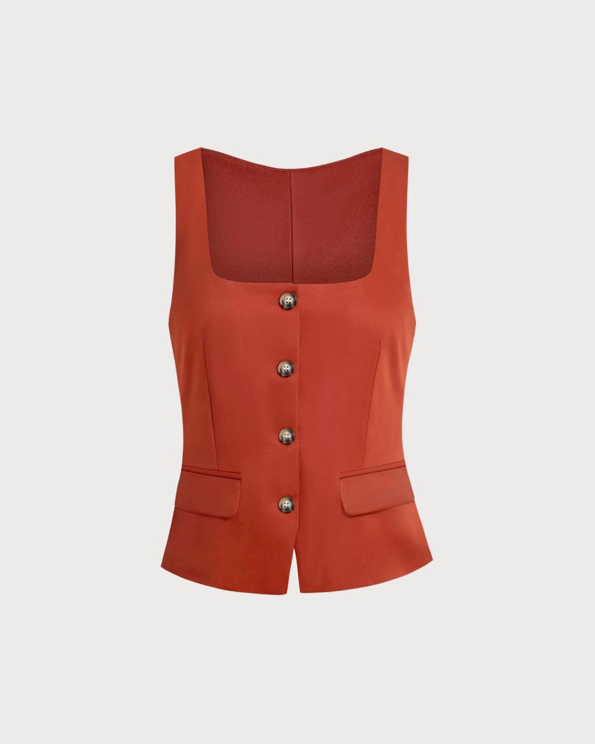 Red Square Neck Button Vest Product Image