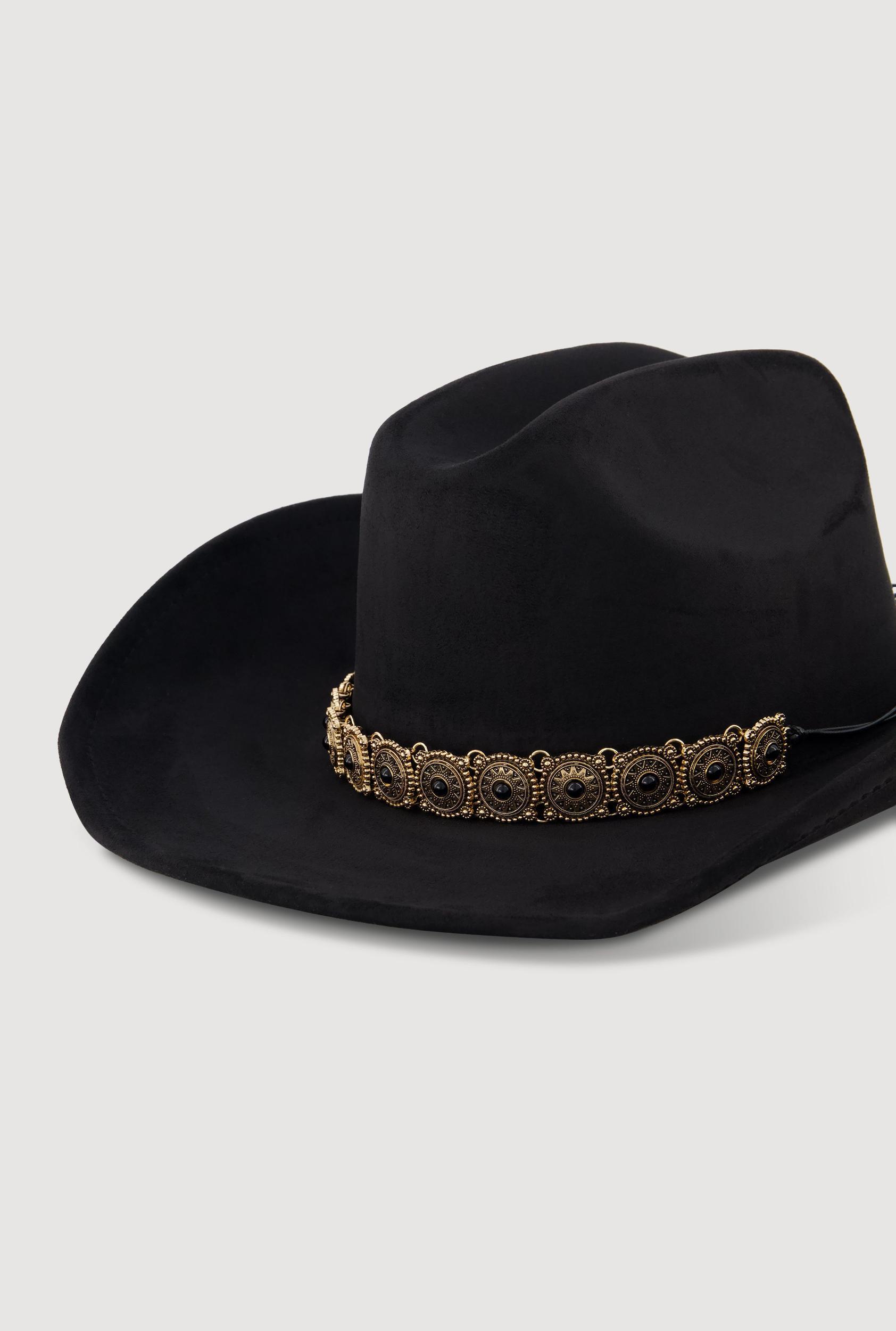 Faux Suede Metallic Boho Trim Cowboy Hat Female Product Image