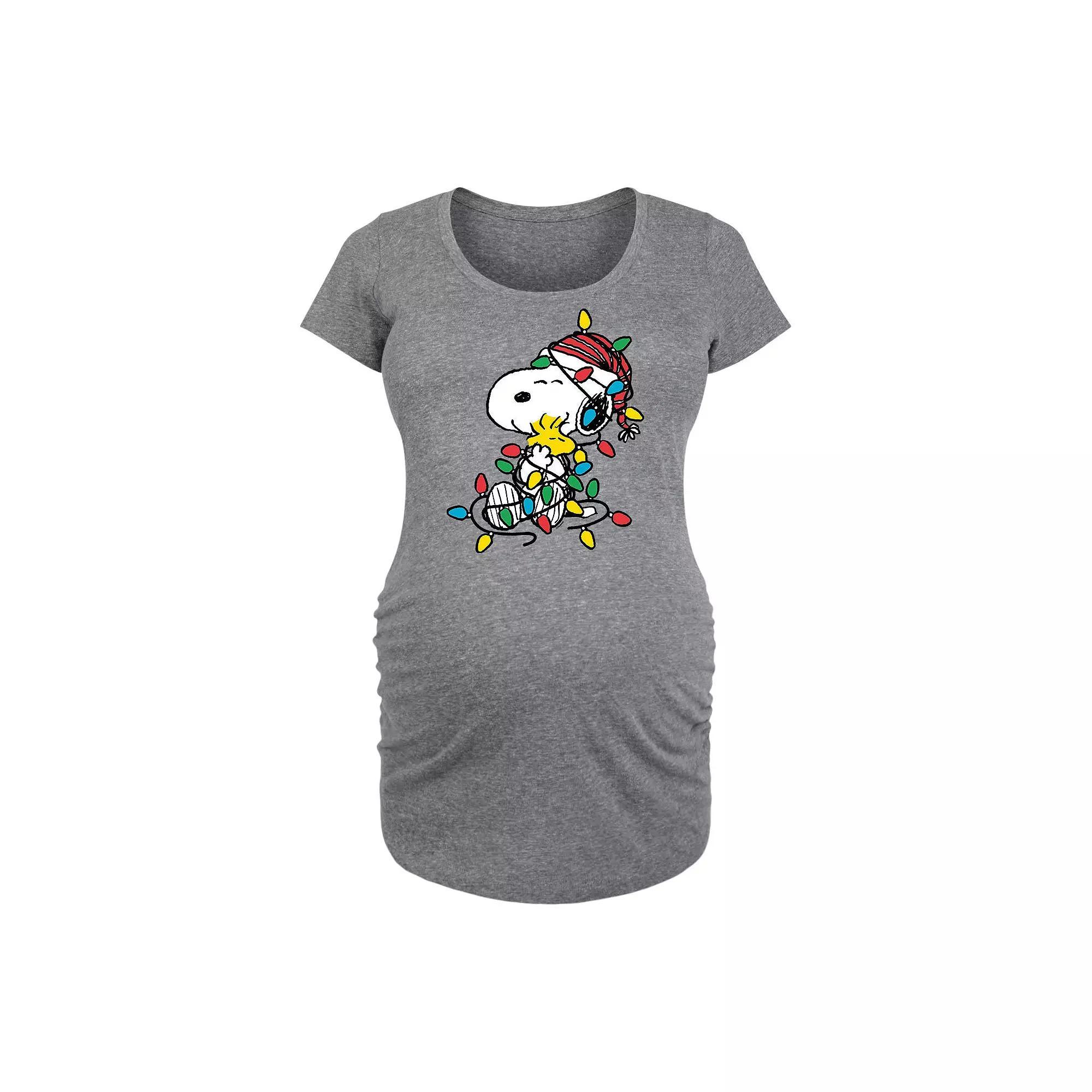 Maternity Peanuts Snoopy Woodstock Xmas Lights Graphic Tee, Women's, Size: Small-Mat, Grey Gray Product Image