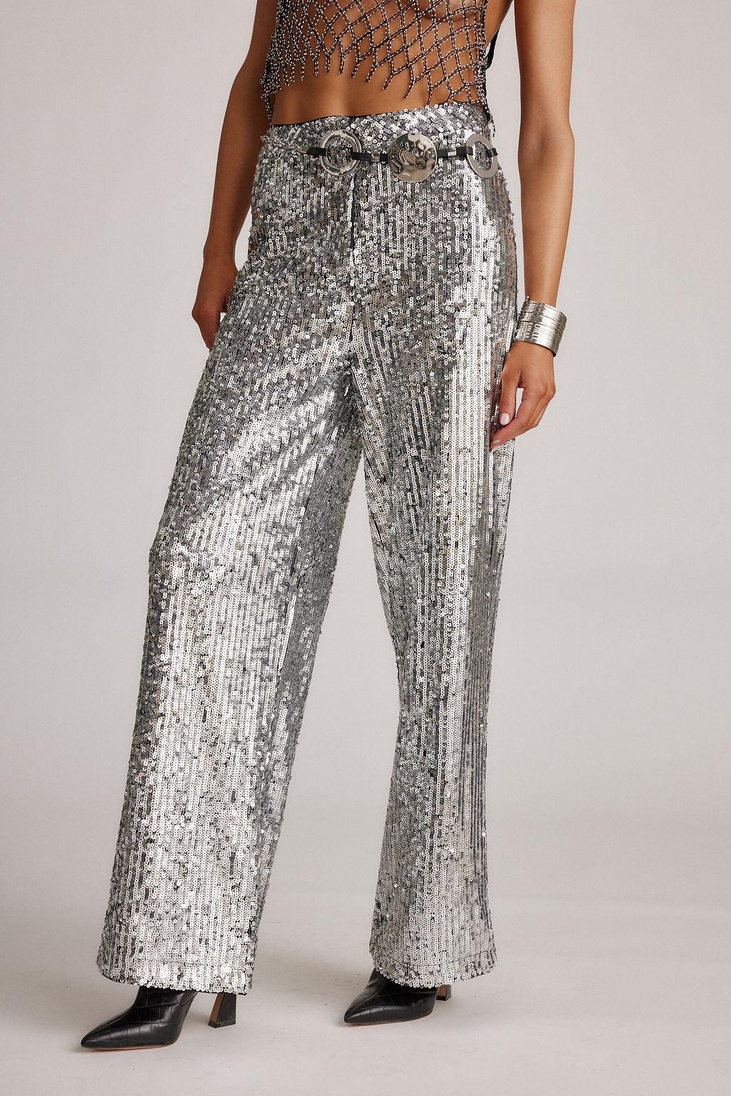 California Dreaming Silver Sequin Trousers Product Image