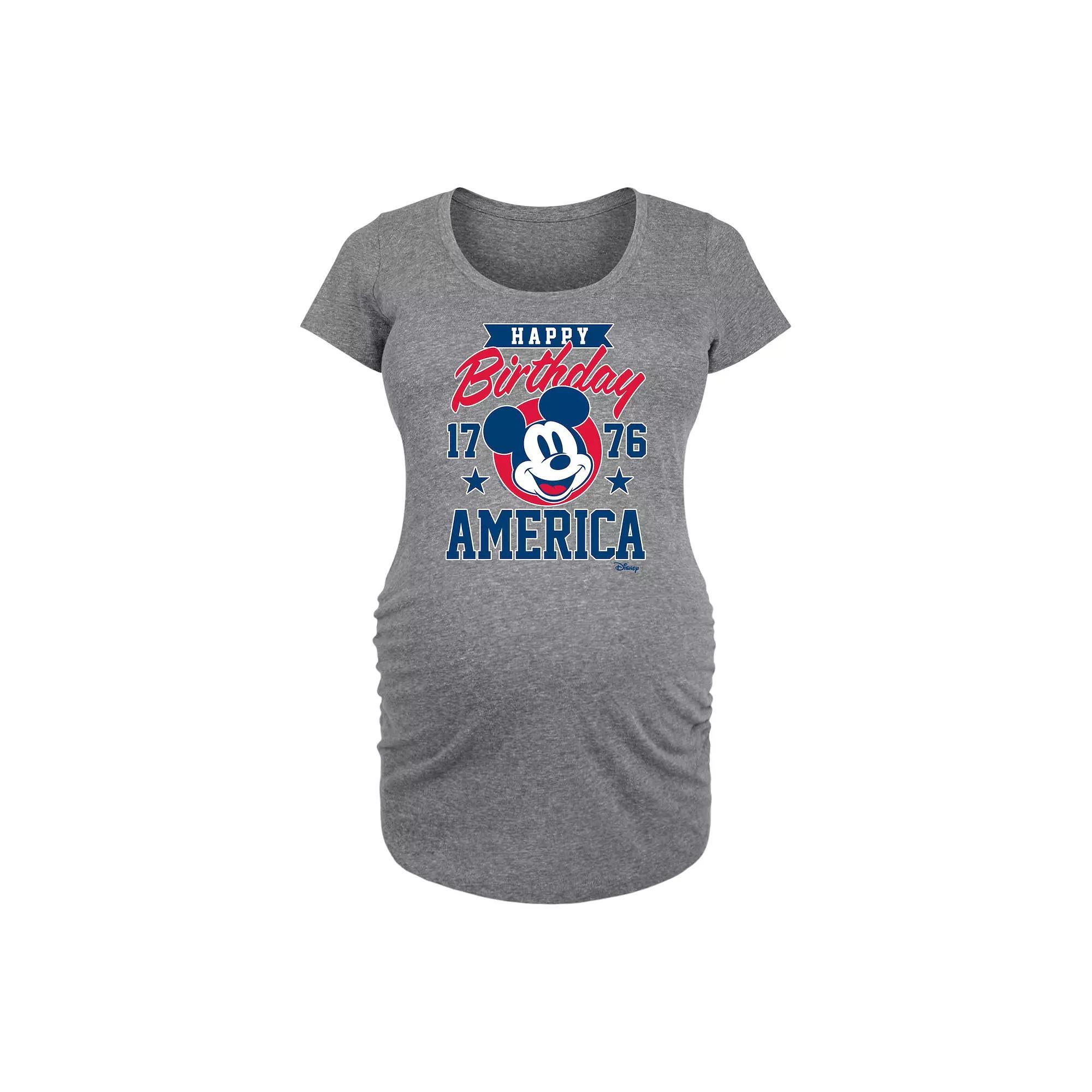 Disney's Mickey Mouse Maternity Happy Birthday America Graphic Tee, Women's, Size: XXL-MAT, Grey Gray Product Image