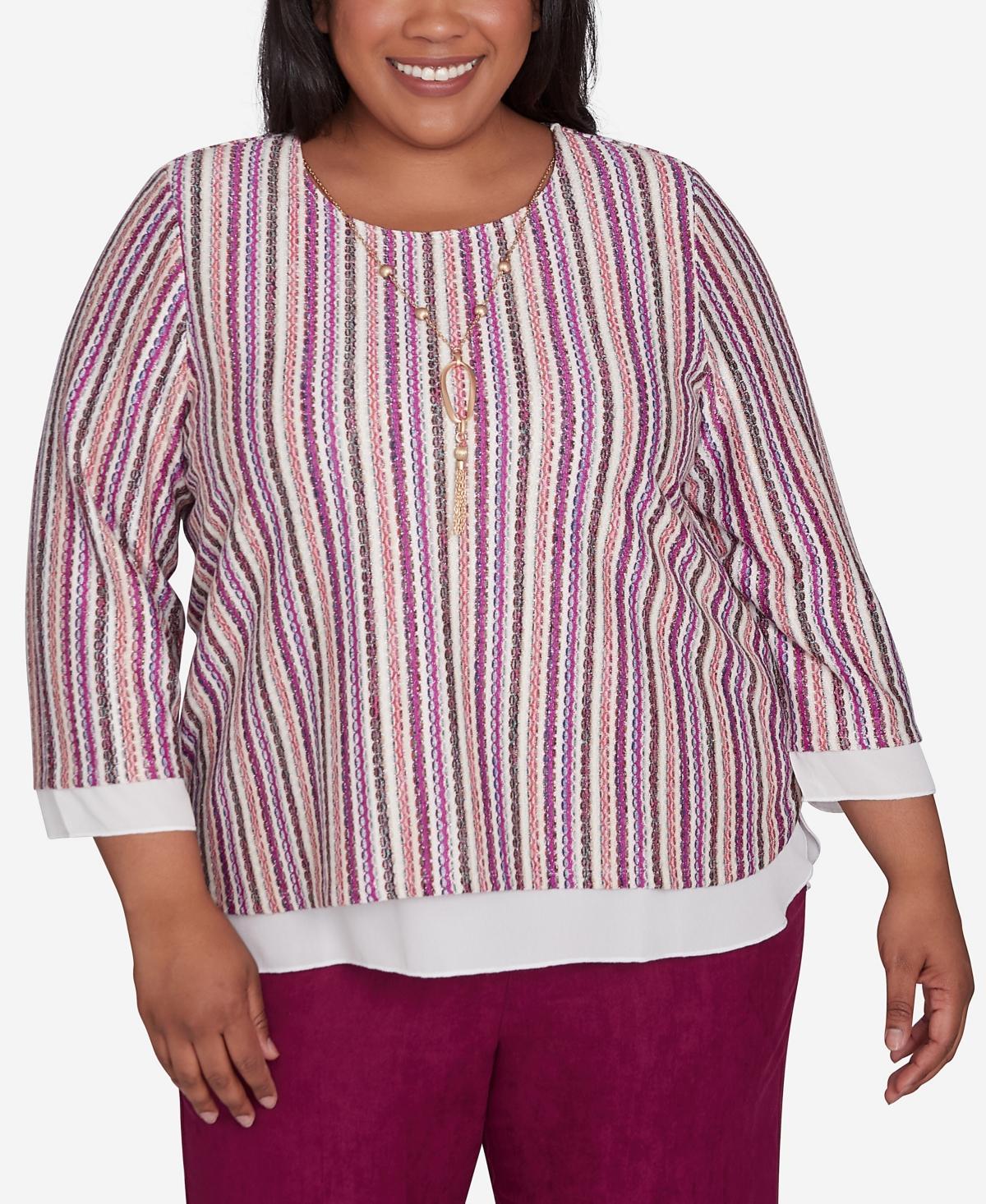 Plus Size Alfred Dunner Metallic Stripe Top with Detachable Necklace, Womens Product Image