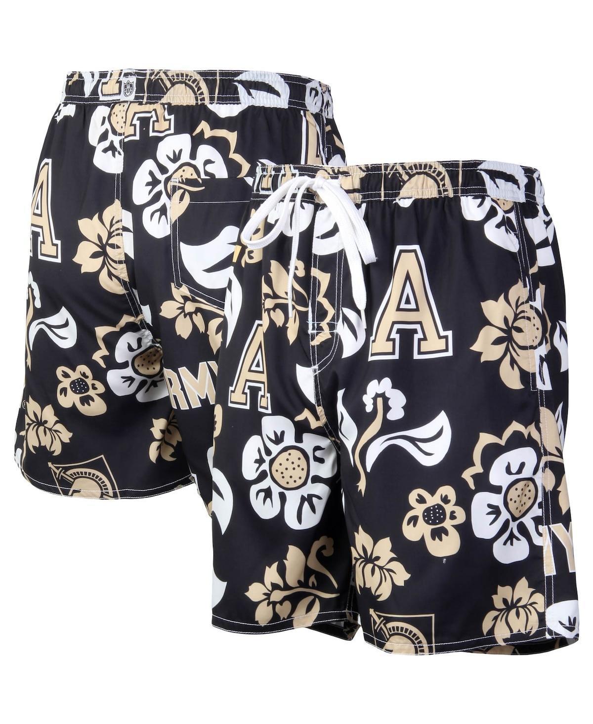 Mens Wes & Willy Black Army Black Knights Floral Volley Logo Swim Trunks Product Image