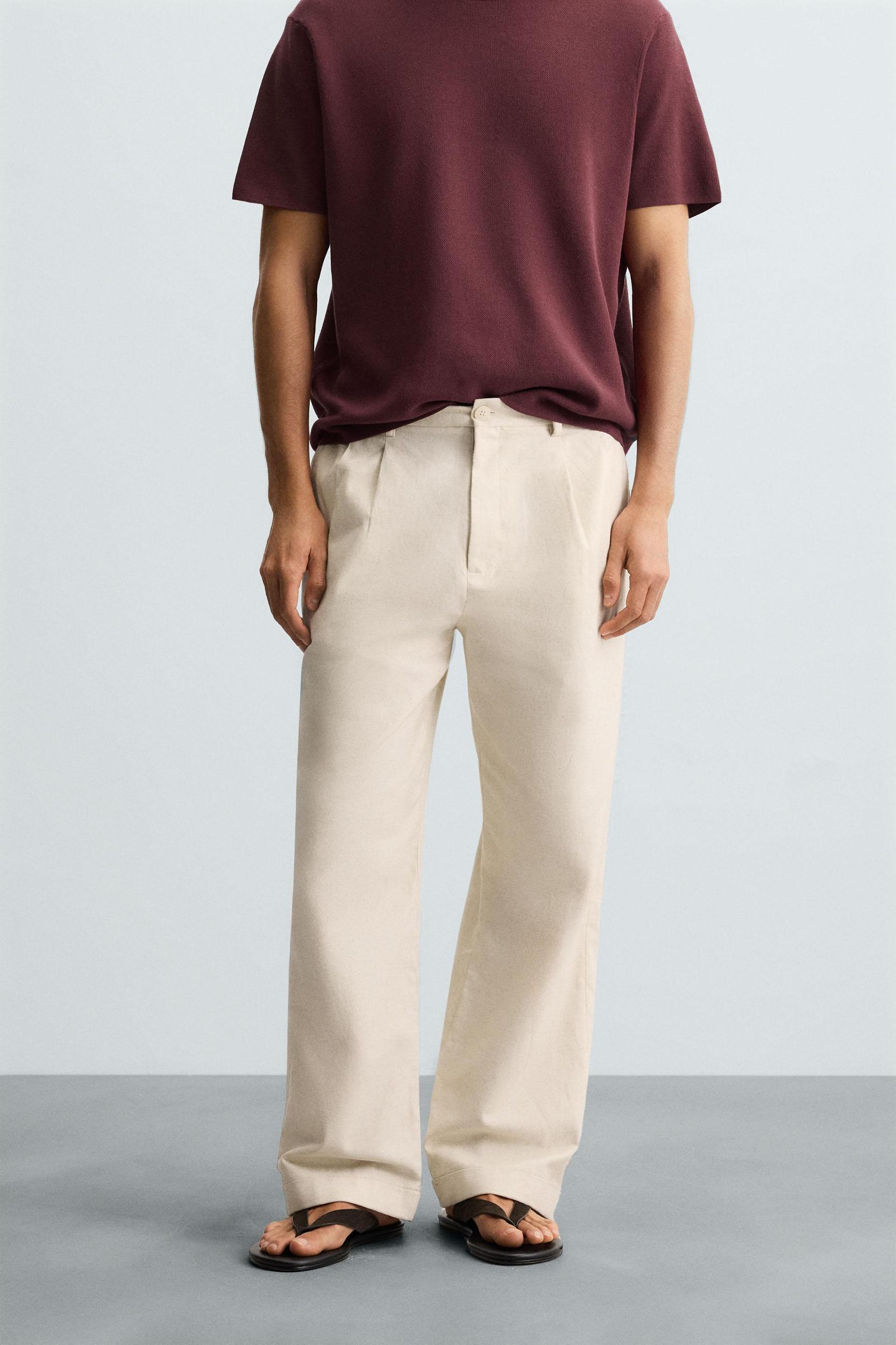 COTTON - LINEN PLEATED PANTS Product Image