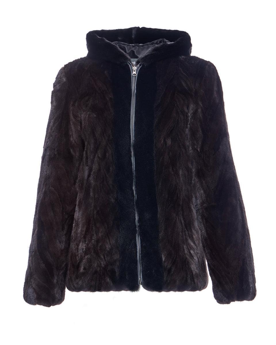 Hooded Mink Sections Jacket Product Image