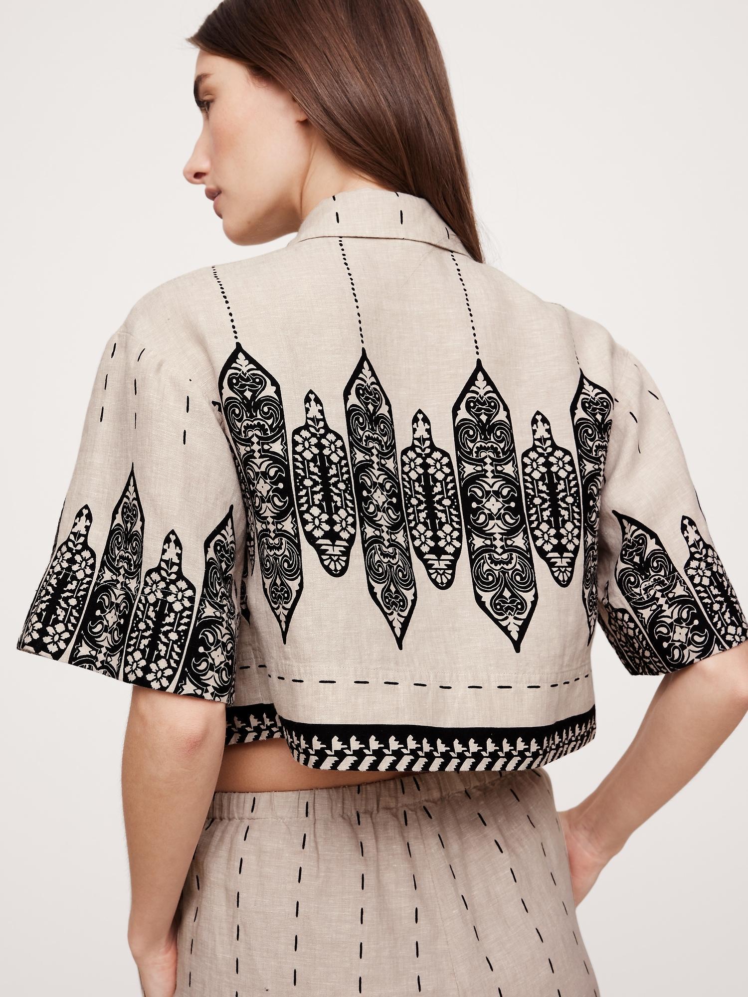 Linen Tie-Front Cropped Shirt Product Image