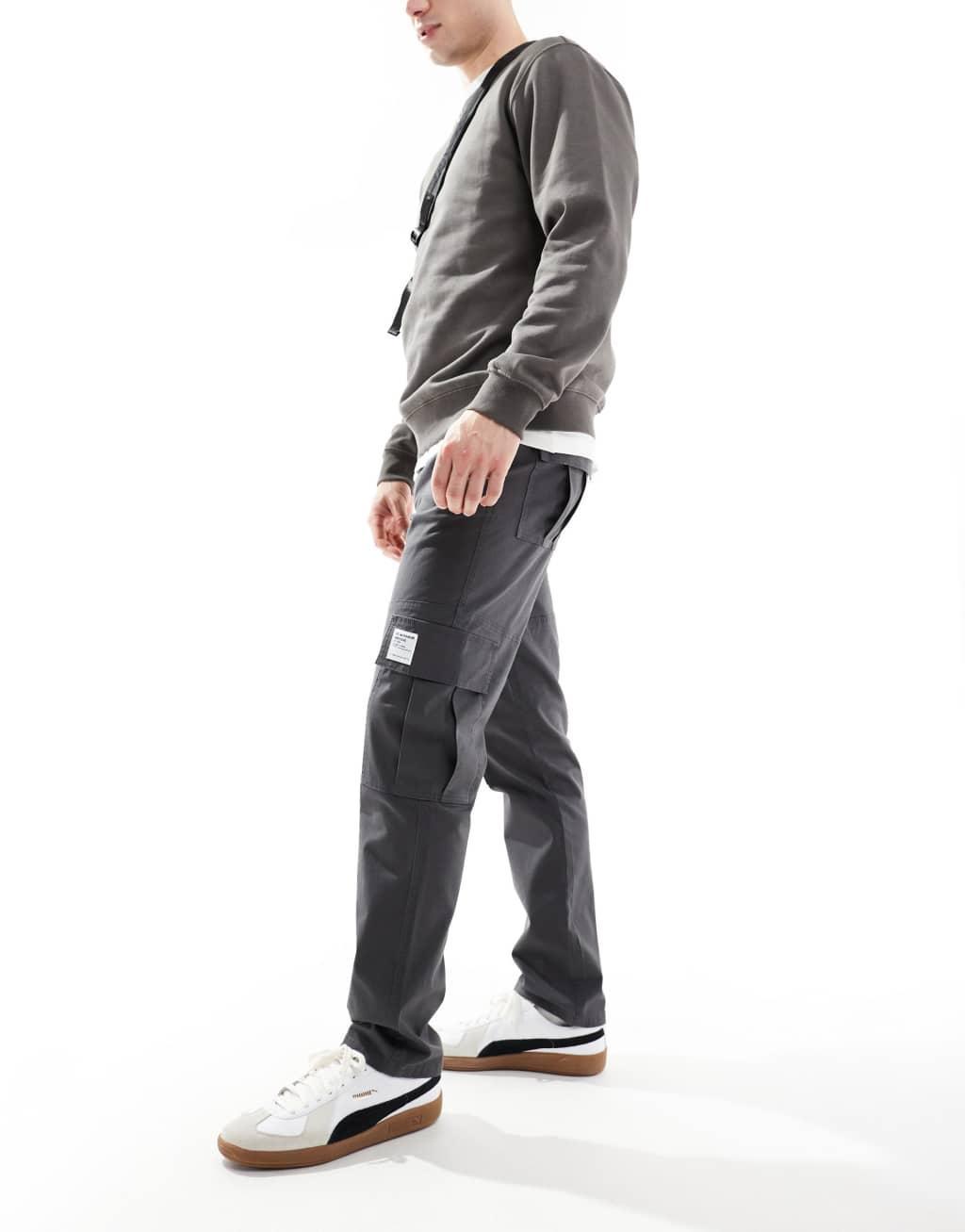 ASOS DESIGN slim cargo pants in charcoal with patch Product Image