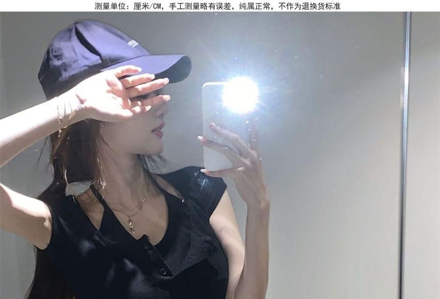 Short Sleeve Mock Two Piece Plain Slim-Fit Crop Top Product Image