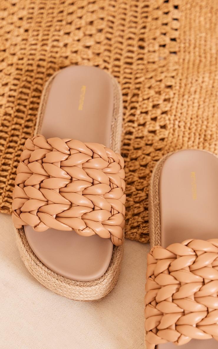 Tan Pu Woven Round Toe Platform Chunky Espadrille Sandals Product Image