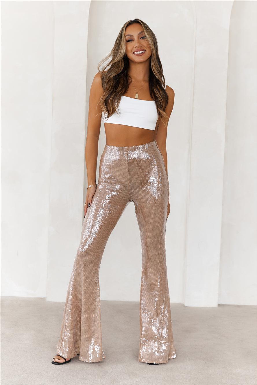 Grooving Sequin Wide Leg Pants Beige Product Image