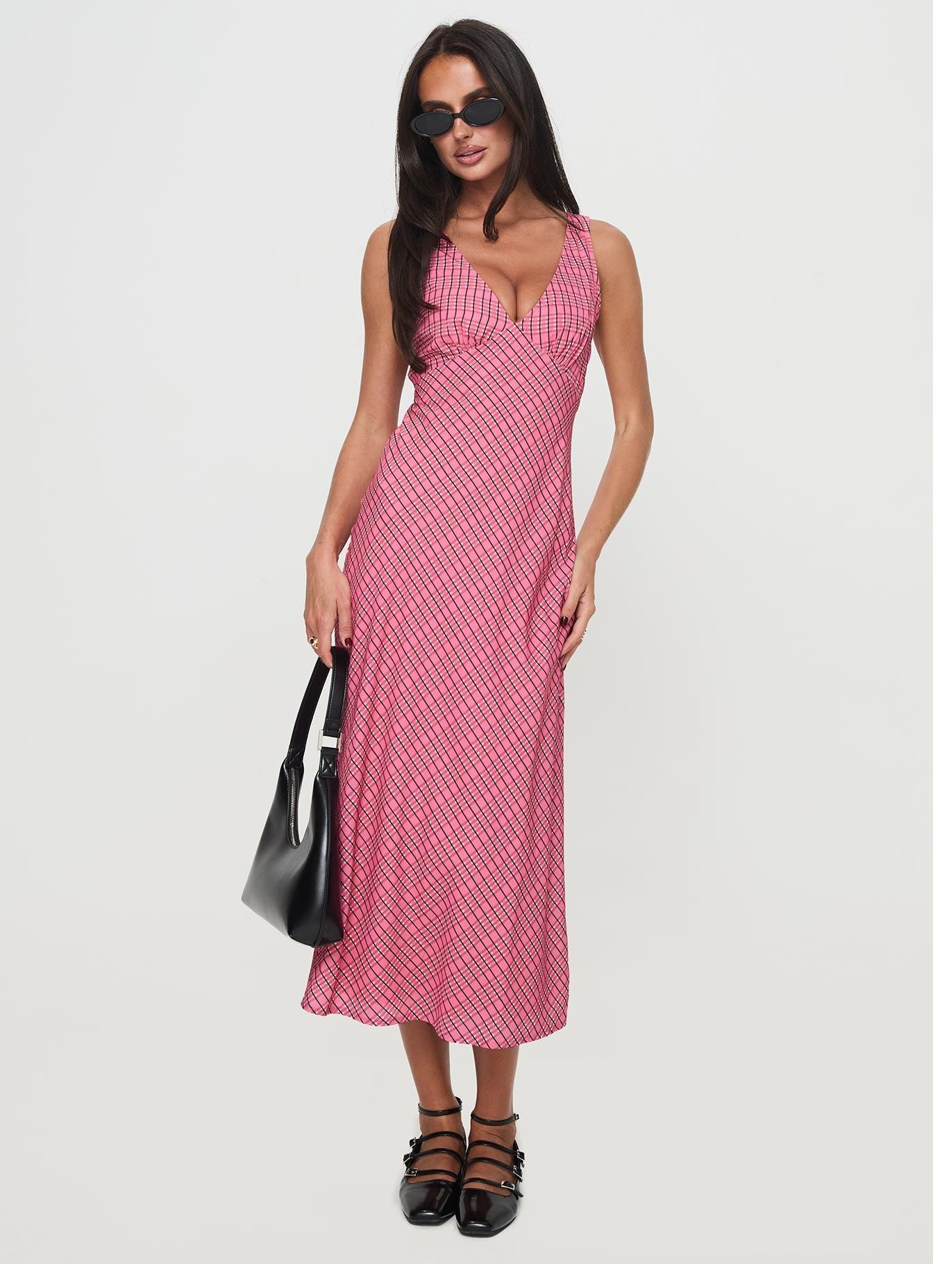 Nellie Midi Dress Pink Check Product Image