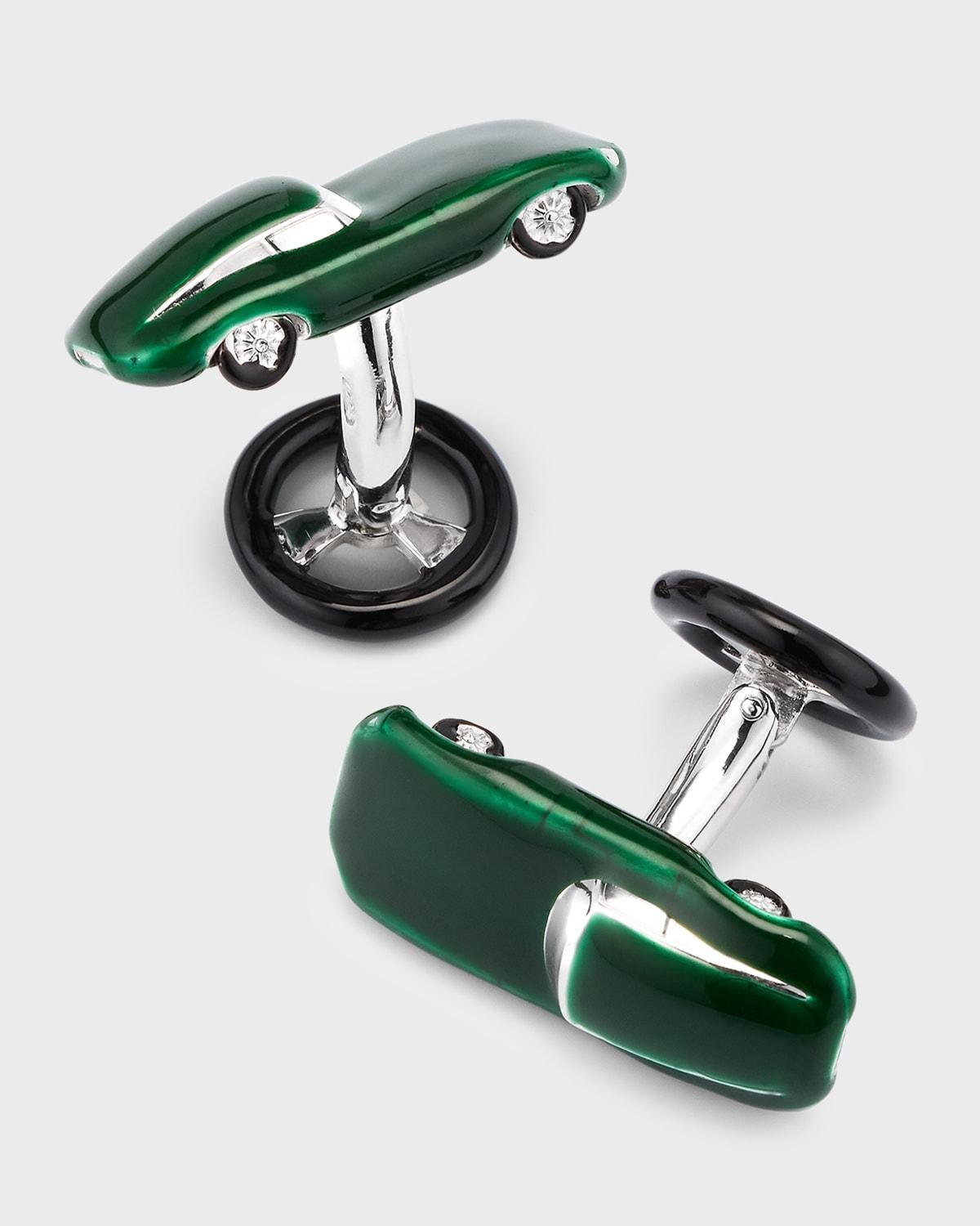 Mens Vintage Sports Car Sterling Silver & Enamel Cufflinks Product Image