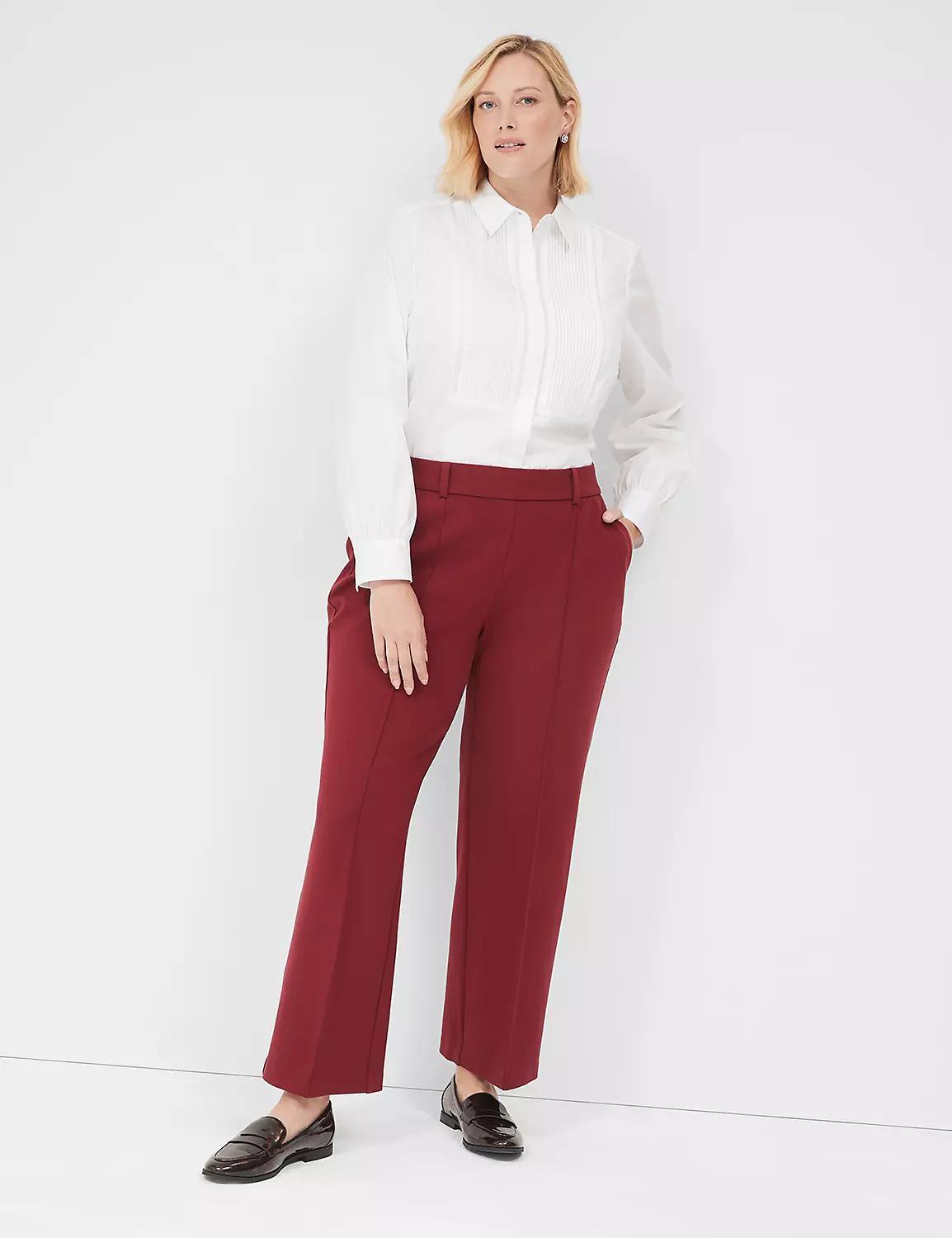 Pull-On Textured Ponte Straight Leg Pant Product Image