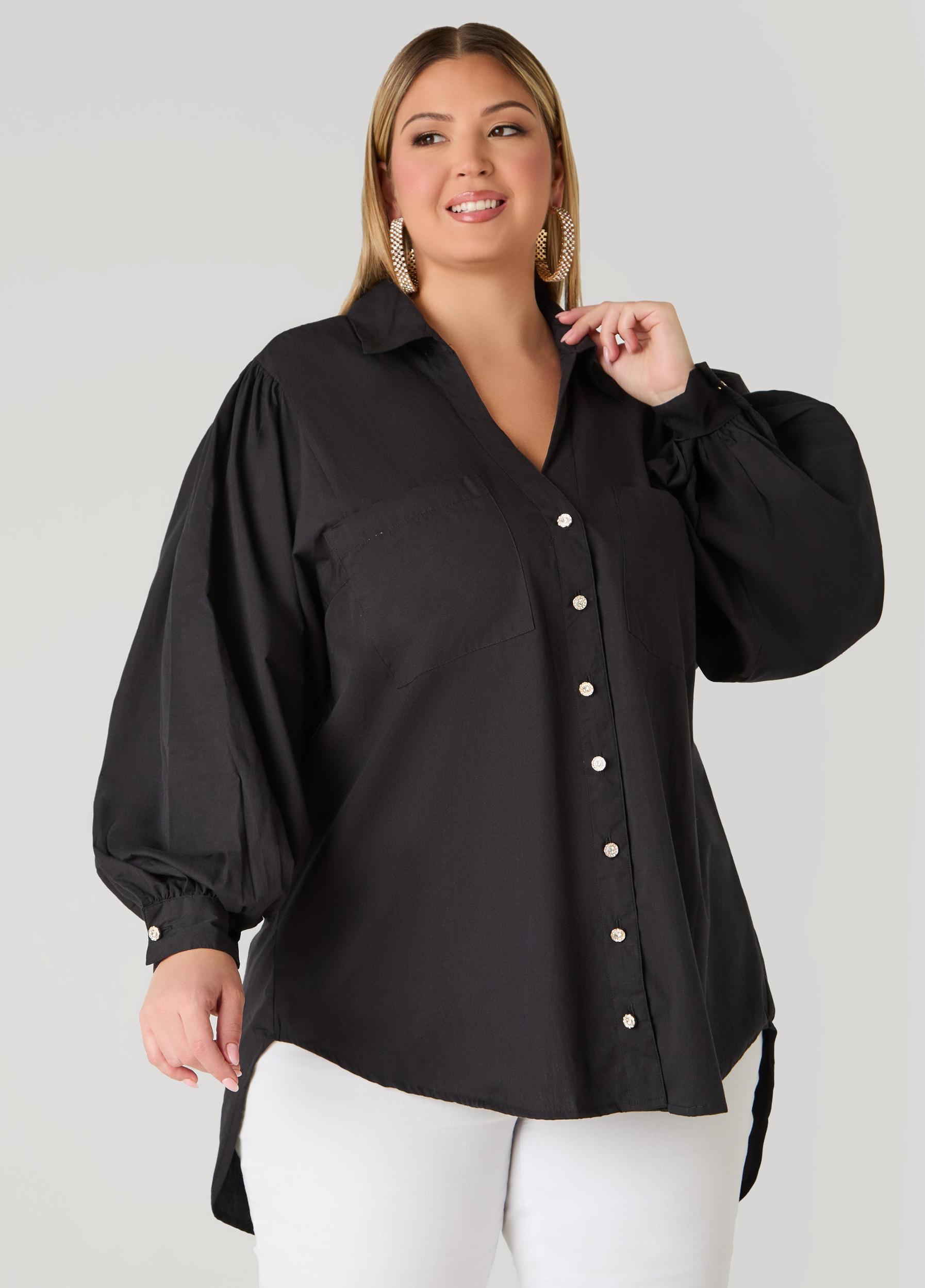 Plus Size Tie Up Open Back Shirt Ashley Stewart Product Image