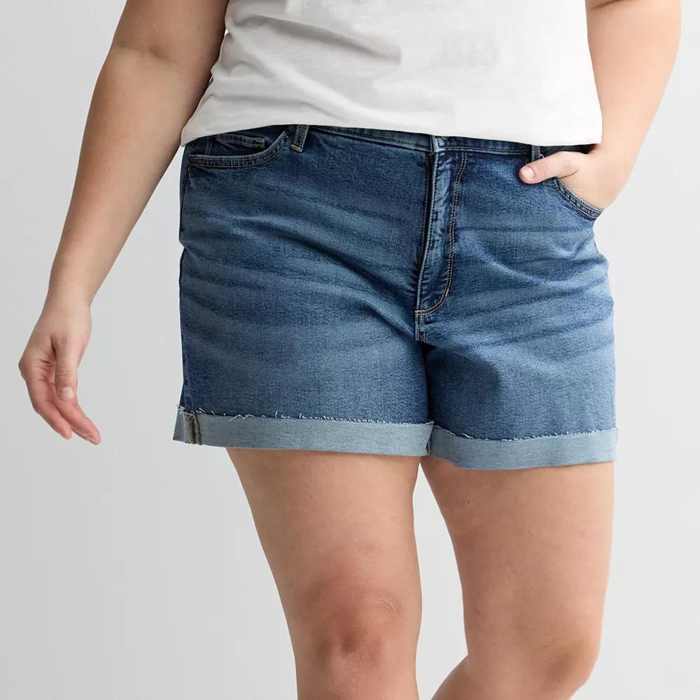 Plus Size Sonoma Goods For Life® Mid Rise Roll Cuff Denim Shorts, Women's, Size: 26 W, Medium Dark Blue Product Image