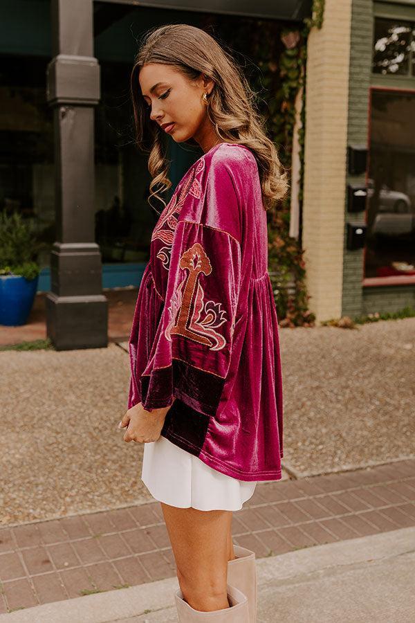 Feeling Boho Embroidered Velvet Top in Orchid Product Image