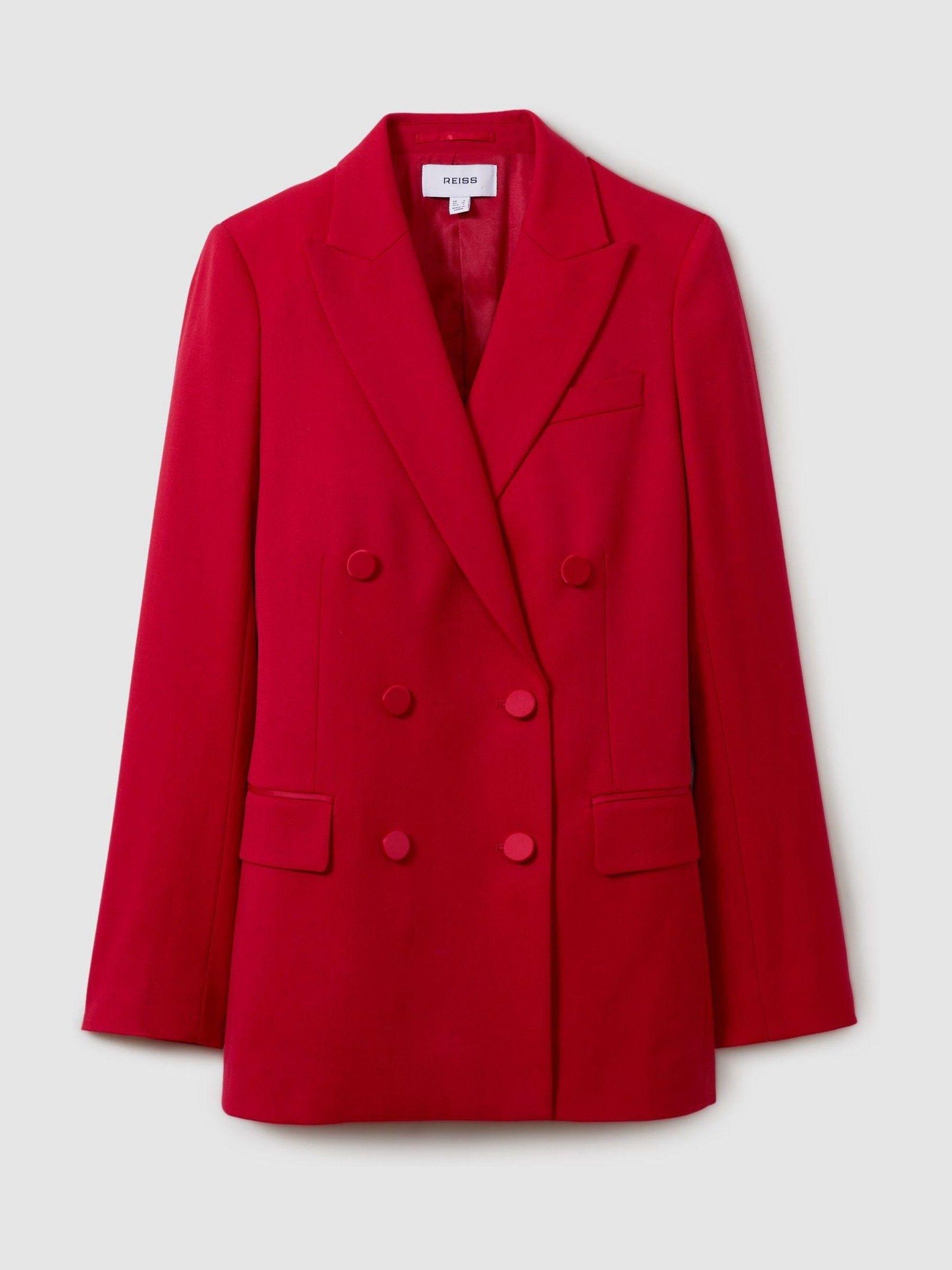 Wool Blend Double Breasted Tux Blazer in Red Product Image